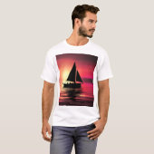 Zonsondergang, Zee, Zeilboot T-shirt (Voorkant volledig)