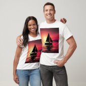 Zonsondergang, Zee, Zeilboot T-shirt (Unisex)