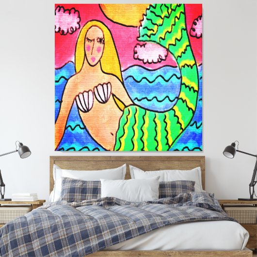 Zonsondergang Zeemeermin Abstract Digitaal Schilde Canvas Afdruk (Insitu (Slaapkamer))