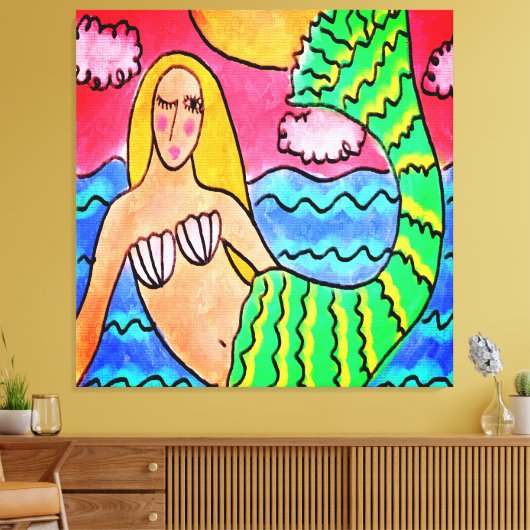 Zonsondergang Zeemeermin Abstract Digitaal Schilde Canvas Afdruk (Insitu (Woonkamer))