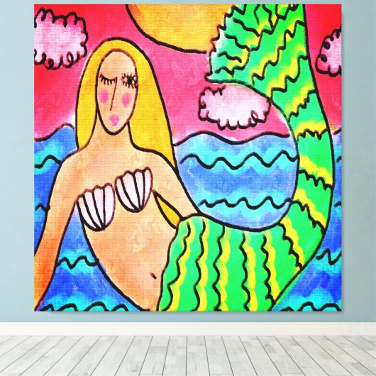 Zonsondergang Zeemeermin Abstract Digitaal Schilde Canvas Afdruk (Insitu (Houten vloer))