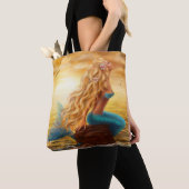 Zonsondergang zeemeerminschilderij tote bag (Dichtbij)