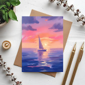 Zonsondergang Zeil Aquarel Pastel Paarse Schilderi