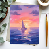 Zonsondergang Zeil Aquarel Pastel Paarse Schilderi