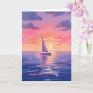 Zonsondergang Zeil Aquarel Pastel Paarse Schilderi Kaart