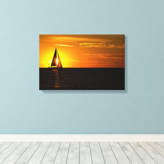 Zonsondergang Zeil op het meer Canvas Afdruk (Insitu (Houten vloer))