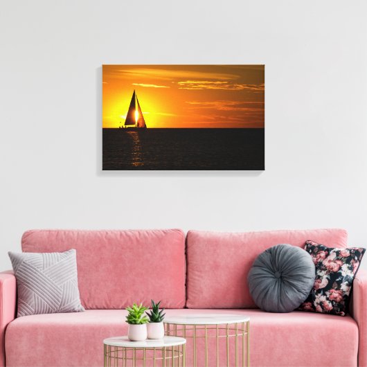 Zonsondergang Zeil op het meer Canvas Afdruk (Insitu (Woonkamer))