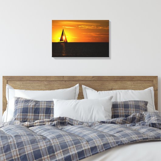 Zonsondergang Zeil op het meer Canvas Afdruk (Insitu (Slaapkamer))