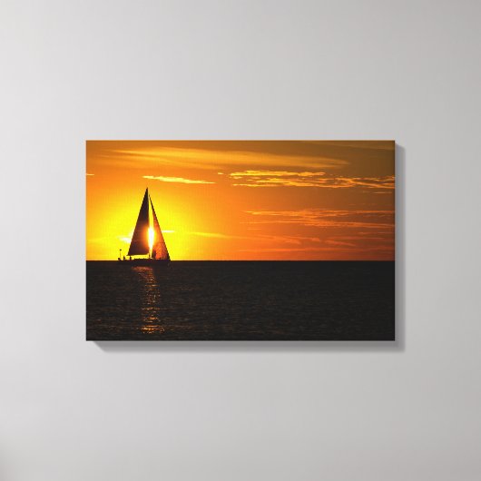 Zonsondergang Zeil op het meer Canvas Afdruk (Voorkant)