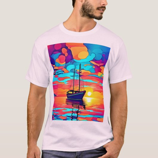 Zonsondergang Zeilboot Dreamscape T-shirt (Voorkant)