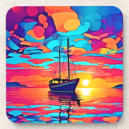 Zonsondergang Zeilboot Droomlandschap Bier Onderzetter (Voorkant)