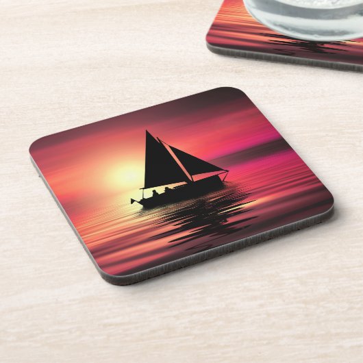 Zonsondergang, zeilboot in het Zee-39186 Bier Onderzetter (Linkerzijde)