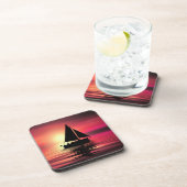 Zonsondergang, zeilboot in het Zee-39186 Bier Onderzetter (Rechterzijde)