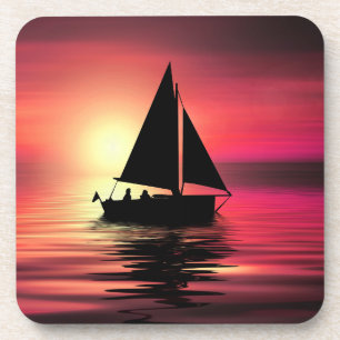 Zonsondergang, zeilboot in het Zee-39186 Bier Onderzetter