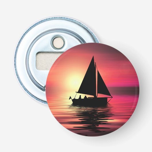 Zonsondergang, zeilboot in het Zee-39186 Button Flesopener (Voorkant)