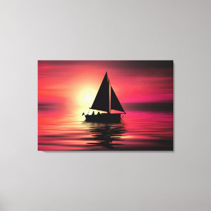 Zonsondergang, zeilboot in het Zee-39186 Canvas Afdruk