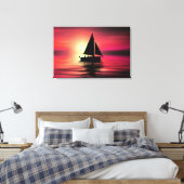 Zonsondergang, zeilboot in het Zee-39186 Canvas Afdruk (Insitu (Slaapkamer))