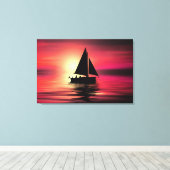 Zonsondergang, zeilboot in het Zee-39186 Canvas Afdruk (Insitu (Houten vloer))