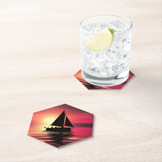 Zonsondergang, zeilboot in het Zee-39186 Kartonnen Onderzetters (Insitu)