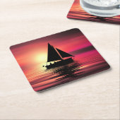 Zonsondergang, zeilboot in het Zee-39186 Kartonnen Onderzetters (Schuin)
