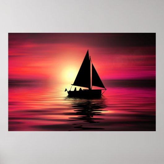 Zonsondergang, zeilboot in het Zee-39186 Poster (Voorkant)