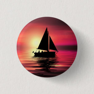 Zonsondergang, zeilboot in het Zee-39186 Ronde Button 3,2 Cm
