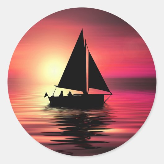 Zonsondergang, zeilboot in het Zee-39186 Ronde Sticker (Voorkant)