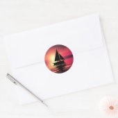 Zonsondergang, zeilboot in het Zee-39186 Ronde Sticker (Envelop)