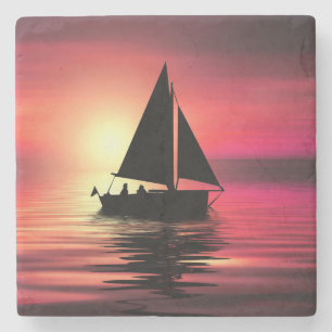 Zonsondergang, zeilboot in het Zee-39186 Stenen Onderzetter