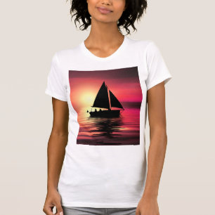 Zonsondergang, zeilboot in het Zee-39186 T-shirt