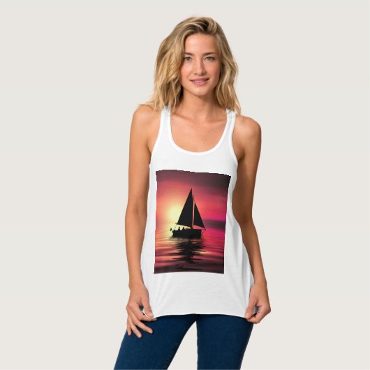 Zonsondergang, zeilboot in het Zee-39186 Tanktop (Volledige Voorkant)