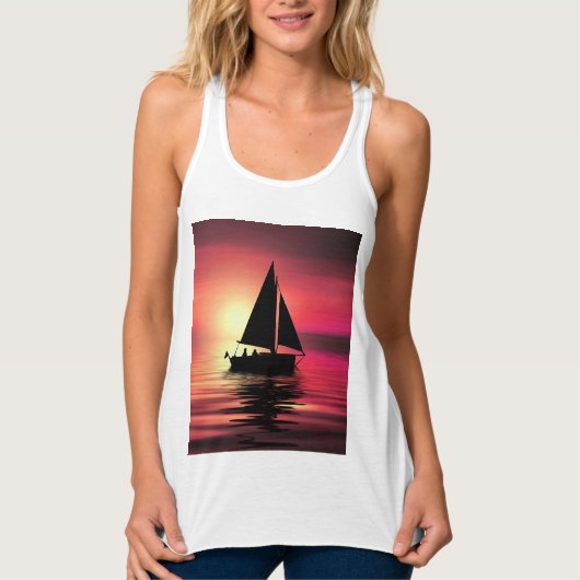 Zonsondergang, zeilboot in het Zee-39186 Tanktop (Voorkant)