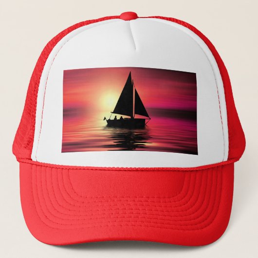 Zonsondergang, zeilboot in het Zee-39186 Trucker Pet (Voorkant)