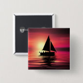Zonsondergang, zeilboot in het Zee-39186 Vierkante Button 5,1 Cm (Voorkant /achterkant)