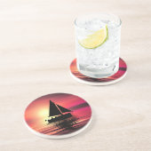 Zonsondergang, zeilboot in het Zee-39186 Zandsteen Onderzetter (Zijkant)