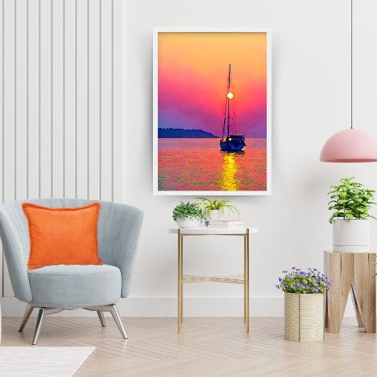 Zonsondergang Zeilboot op het Zee Poster