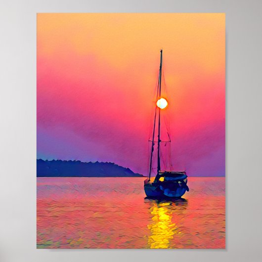 Zonsondergang Zeilboot op het Zee Poster (Voorkant)