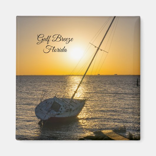 Zonsondergang Zeilboot scheepswrak Golf Breeze FL Magneet (Voorkant)
