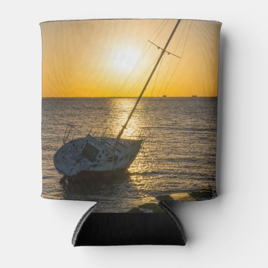 Zonsondergang Zeilboot Scheepswrak Golf Breeze Koe Blikjeskoeler (Voorkant)