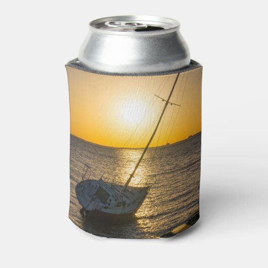 Zonsondergang Zeilboot Scheepswrak Golf Breeze Koe Blikjeskoeler (Blikje Achterkant)