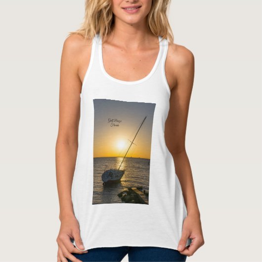 Zonsondergang Zeilboot Scheepswrak Golf Breeze Tan Tanktop (Voorkant)