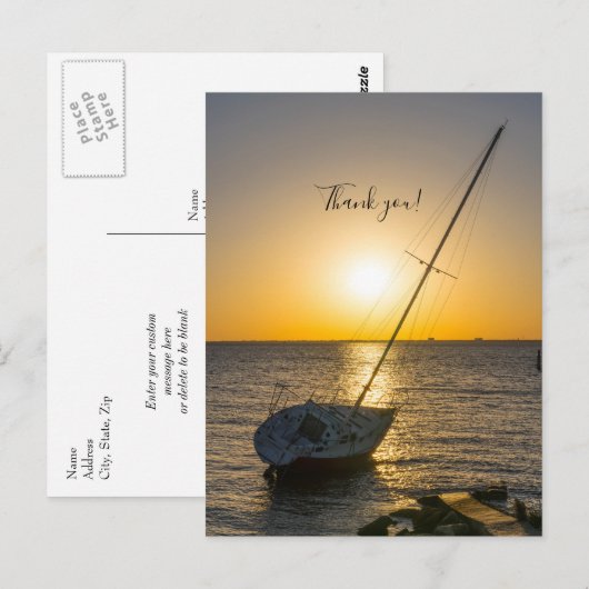 Zonsondergang Zeilboot Scheepswrak Golfbries Dank  Briefkaart (Voorkant / Achterkant)