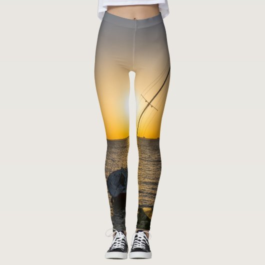 Zonsondergang Zeilboot Scheepswrak Gulf Breeze FL  Leggings (Voorkant)