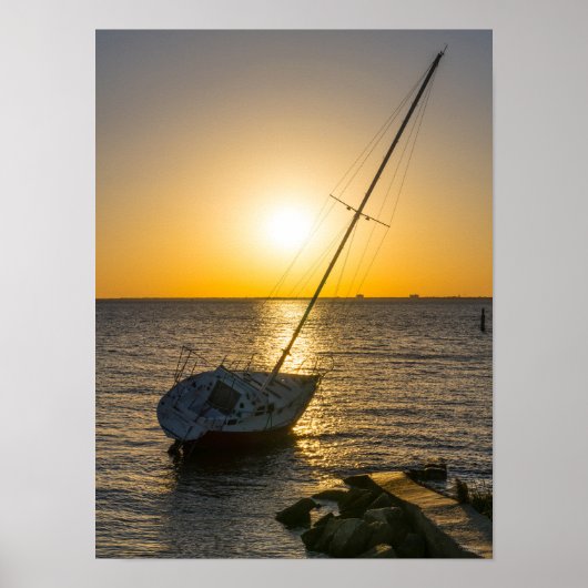 Zonsondergang Zeilboot Scheepswrak Gulf Breeze FL  Poster (Voorkant)