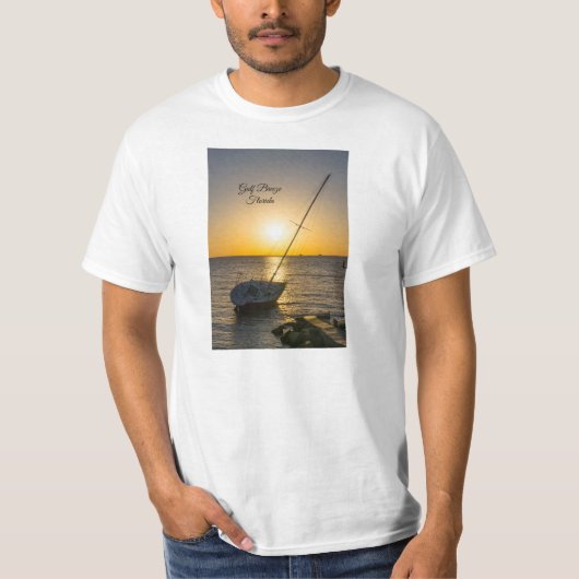Zonsondergang Zeilboot Scheepswrak Gulf Breeze FL T-shirt (Voorkant)