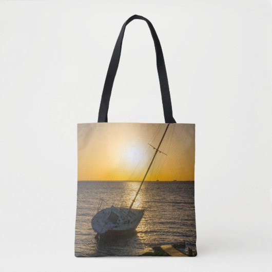 Zonsondergang Zeilboot Scheepswrak Gulf Breeze FL Tote Bag (Voorkant)