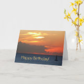 Zonsondergang Zeilboot Verjaardag Kaart (Blank Ins (Gele Bloem)