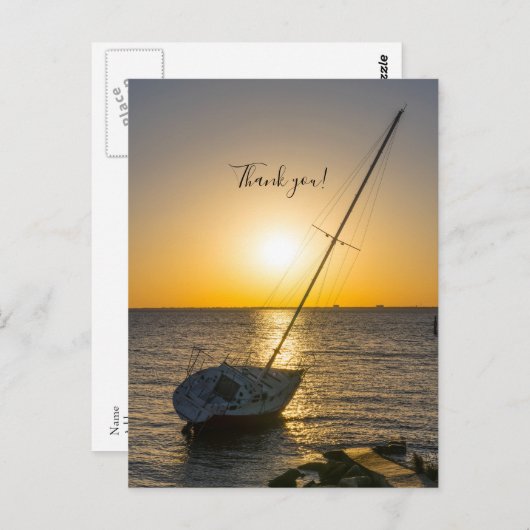 Zonsondergang Zeilboot Wrak Golfbries Dank je wel Briefkaart (Voorkant / Achterkant)