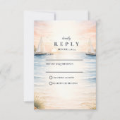 Zonsondergang Zeilboot Zee Bruiloft RSVP Kaartje (Voorkant)