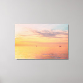 Zonsondergang Zeilboten Kalme Oceaan Horizon Gloed Canvas Afdruk